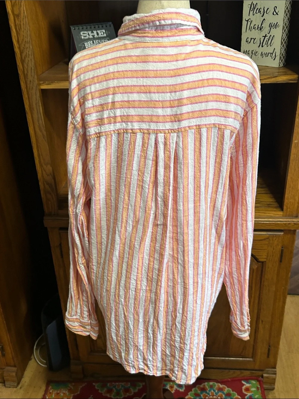 Universal Thread Men's Striped Button-Down Shirt in Pink & Cream Linen Blend Med
